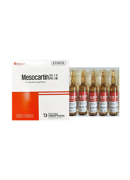 Meso Cartin ampoules by Nutrination, featuring L-carnitine for athletic performance and adipose metabolism support.