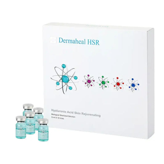 DERMAHEAL HSR 5ml x 10 vials, skin rejuvenating solution with hyaluronic acid, peptides, and 58 active ingredients.