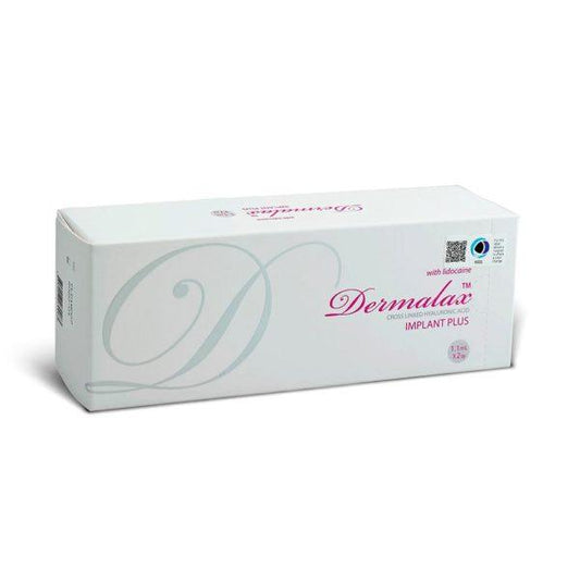 Dermalax Implant Plus packaging for facial contouring and lift, featuring advanced HA filler technology.