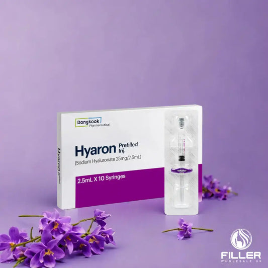 Hyaron sodium hyaluronate skin booster from Nutrination, featuring 10 prefilled syringes for ultimate hydration.