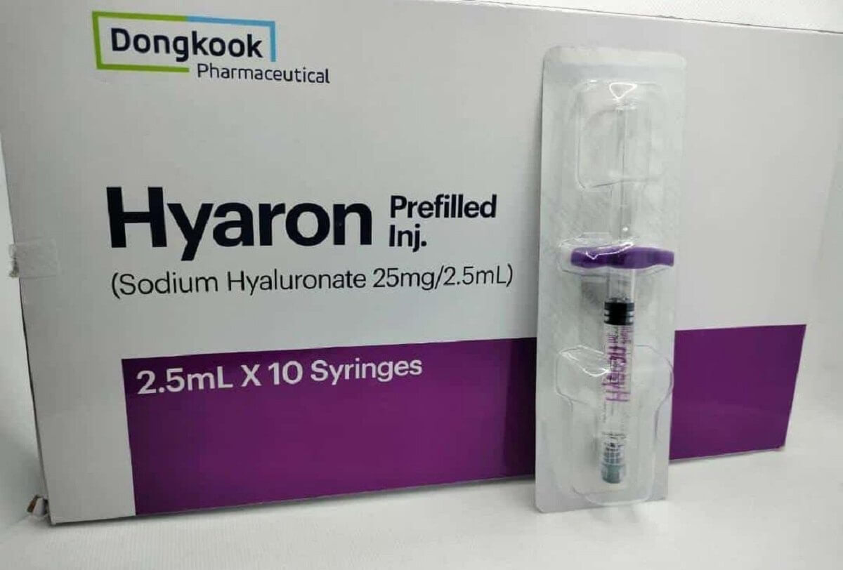 Hyaron prefilled injectables from Nutrination, containing 10 syringes of sodium hyaluronate for skin hydration.