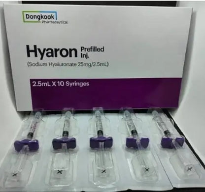 Hyaron prefilled syringes by Dongkook, 2.5ml x 10, offering exceptional hydration and elasticity from Nutrination.