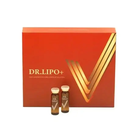 Dr Lipo+ V Face packaging featuring two vials, a solution for redefining jawline and facial contours.