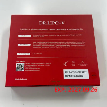 Dr Lipo+ V Face packaging showcasing product details, designed for adipose dissolving and redefining jawlines.