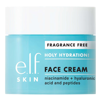 NutriNation e.l.f. Holy Hydration Face Cream, fragrance-free moisturizer with niacinamide and peptides for skin hydration.