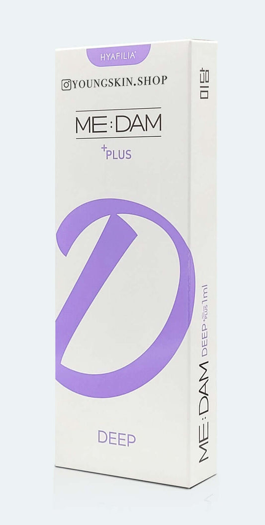 HYAFILIA ME:DAM Deep Plus packaging designed for deep wrinkle correction and facial contour shaping.