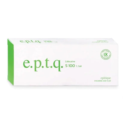 EPTQ S100 ultra-fine dermal filler packaging for fine lines and lip refinement with lidocaine for enhanced comfort.