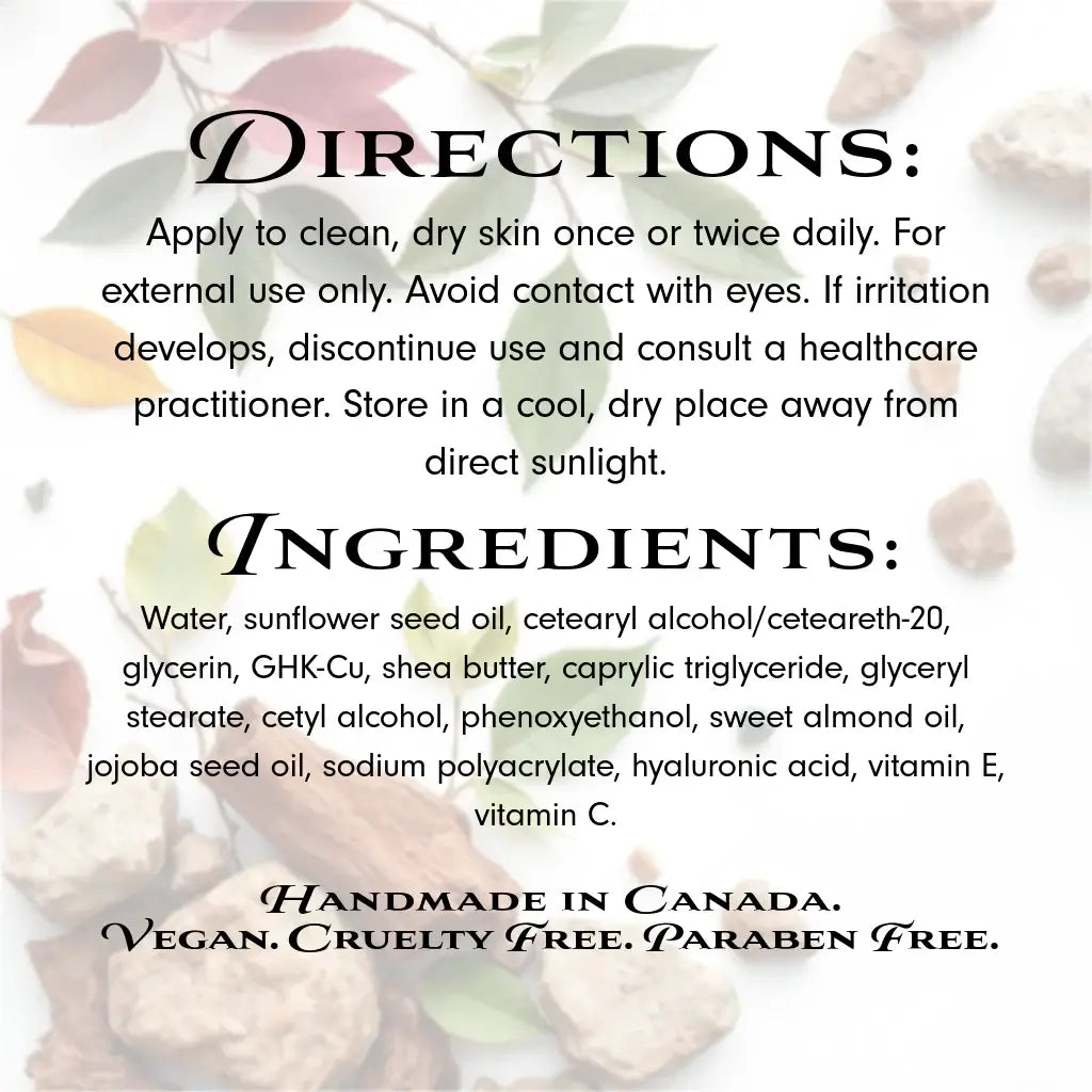 Nutrination Pre-Mixed Glow GHK-Cu Lotion directions and ingredients; vegan, cruelty-free, and paraben-free formulation.