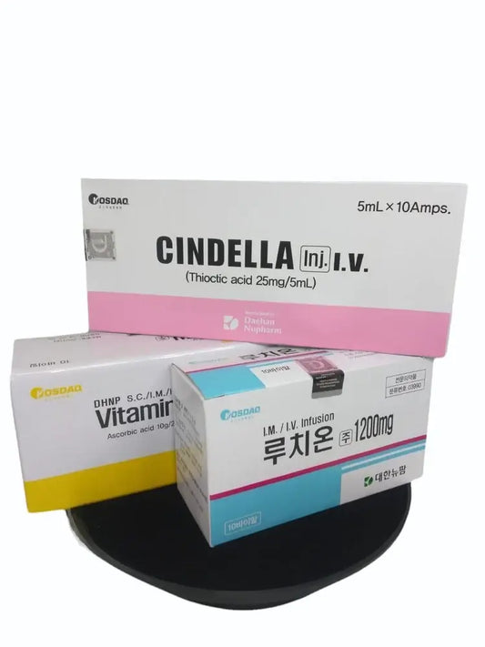 Glutathione, Thioctic Acid, and Vitamin C wellness set by DHNP for detoxification and skin brightening.