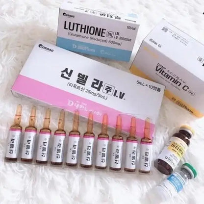 Glutathione, thioctic acid, and vitamin C wellness set by DHNP for detoxification and skin brightening.