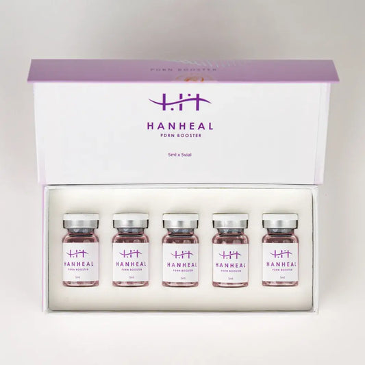 HANHEAL PDRN BOOSTER 5ml x 5 vials for skin repair, featuring salmon DNA for enhanced nutrination and tissue regeneration.