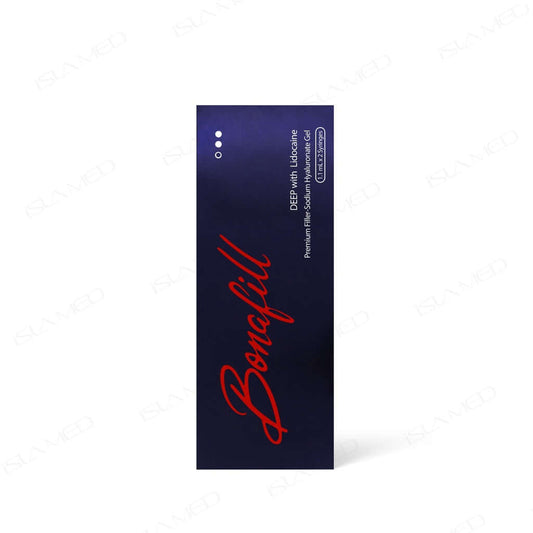 BONAFILL Deep Gel packaging for restoring volume, correcting wrinkles, and enhancing lips and cheeks with hyaluronic acid.