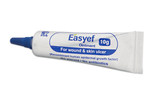 Easyef EGF ointment tube for wound healing and skin renewal, enhances recovery without scarring, 10g size.