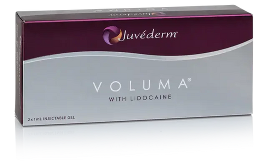 Juvederm Voluma package with lidocaine for cheek and midface volume restoration by Nutrination.