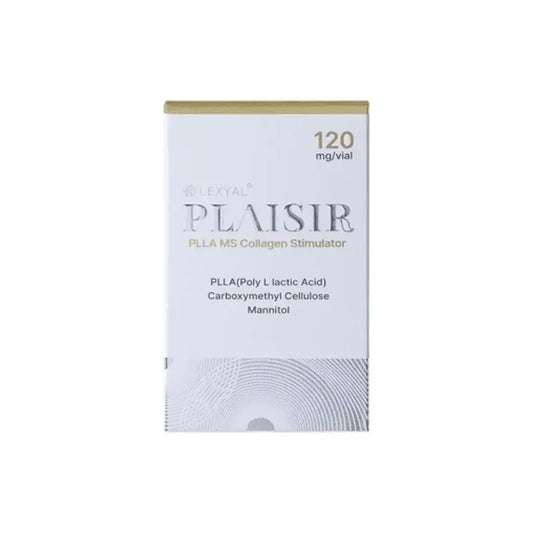 LEXYAL PLAISIR 120 collagen stimulator for skin elasticity and volume restoration, featuring polylactic acid and cellulose.