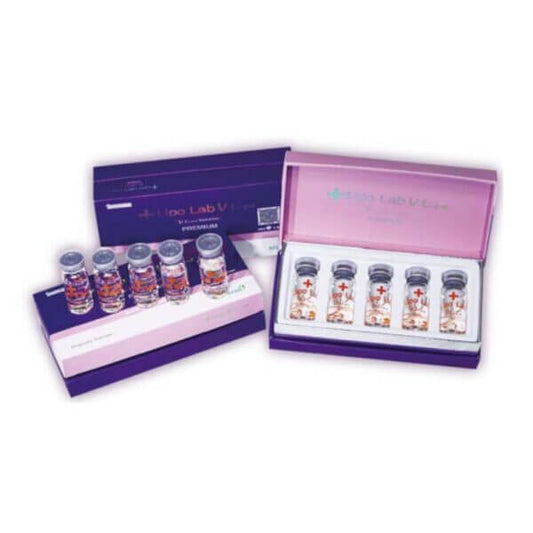 Lipoplast V Line 5 vials packaging at Nutrination, targeting double chin and enhancing jawline definition.
