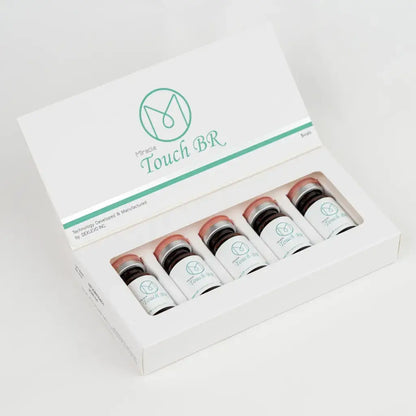 TOUCH BR product packaging featuring 5 vials, a peptide booster for balanced skin renewal and hydration.