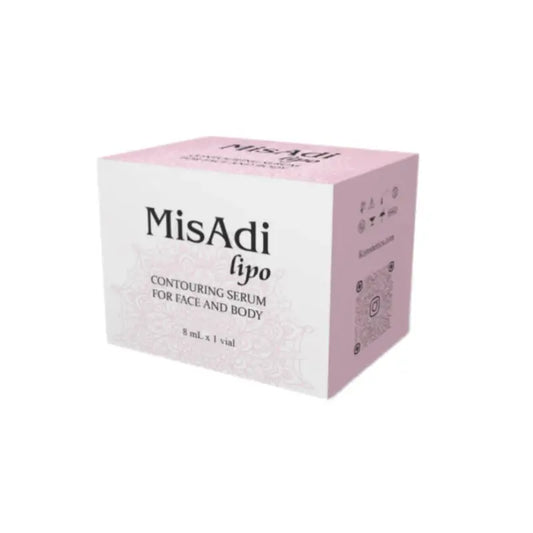 MisAdi Lipo contouring serum box for face and body, featuring targeted lipo-reduction & skin firming properties.