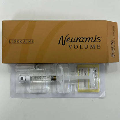 Neuramis Volume with Lidocaine packaging for deep facial volume restoration and contouring with high-density filler.