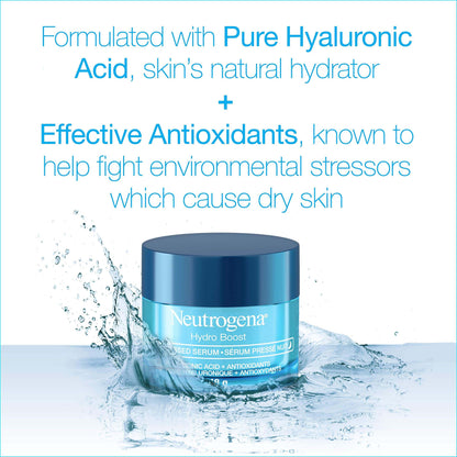 Neutrogena Hydro Boost Gel Cream with pure hyaluronic acid and antioxidants for intense hydration and skin protection.