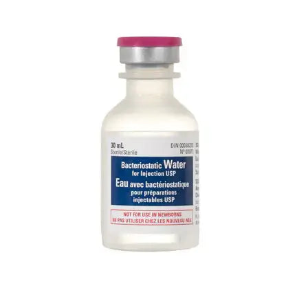 Pfizer Bacteriostatic Water USP 30 mL bottle for injection at NutriNation, ideal for diluting medications.