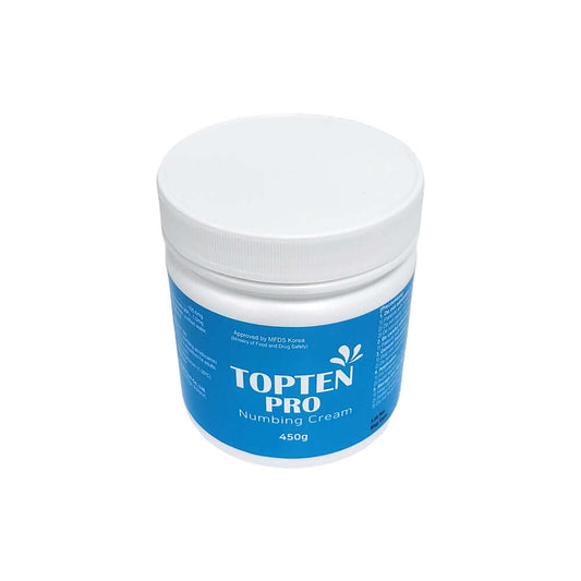 TopTen Pro numbing cream 450g jar, ideal for effective pain relief in cosmetic procedures, by Nutrination.