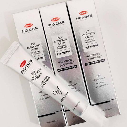 EGF Active Vital Cream tube alongside its packaging, designed to boost skin regeneration and hydration with EGF and Ceramide.