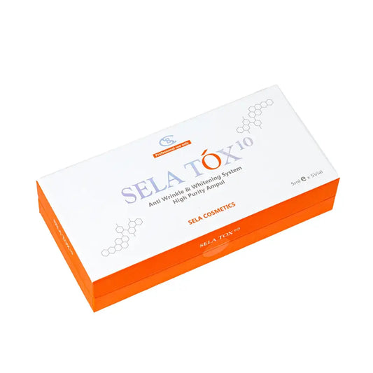 SELA TOX 10 peptide-infused skin booster packaging, featuring anti-wrinkle and whitening benefits for youthful skin.