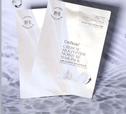 CreBeau Silk Peptide Moisture Mask pack featuring silk peptides and hydrating complex for intensive moisture and elasticity.