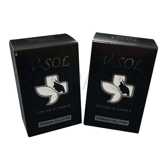 V Sol firming solution boxes from Nutrination for localized adipose reduction and skin enhancement.