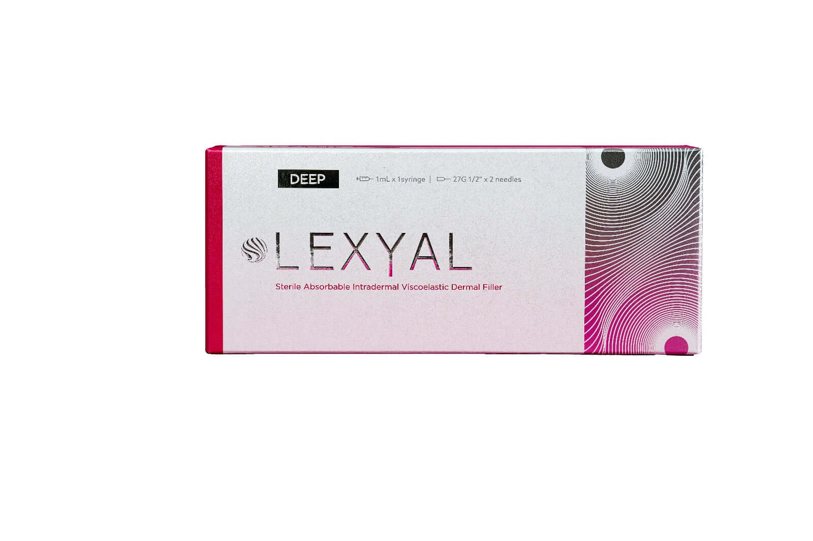 LEXYAL DEEP Volumizing Gel packaging for mid-to-deep tissue enhancement, featuring cross-linking hyaluronic acid technology.